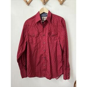 Starr Western Wear Pearl Snap Shirt‎ Men L red black fleur de lis cowboy rodeo